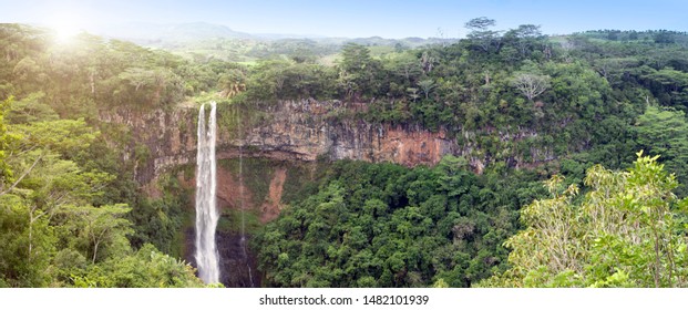 Mauritius. Panormany view of the rainforest and Chamarel waterfall.