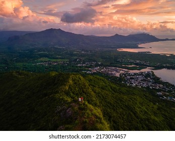 Mauritius, View From The Mountain At Sunset, Black River Gorges National Park Mauritius, Couple Man And Woman Watching Sunset