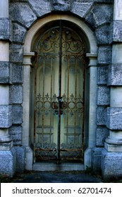 A Mausoleum Door At Sleepy Hollow Cemetery In New York