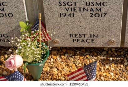 A mausoleum in a military cemetery  memorializes a USMC veteran of the Viet Nam war  (R.I.P. Sir)