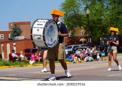 Mauston, Wisconsin USA - August 22nd, 2021: Mauston High School Band Teenagers Marched In Summer Fair Parade. 