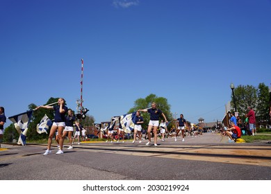 Mauston, Wisconsin USA - August 22nd, 2021: Mauston High School Band Teenagers Marched In Summer Fair Parade. 