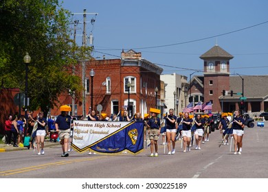 Mauston, Wisconsin USA - August 22nd, 2021: Mauston High School Band Teenagers Marched In Summer Fair Parade.