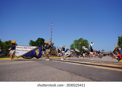 Mauston, Wisconsin USA - August 22nd, 2021: Mauston High School Band Teenagers Marched In Summer Fair Parade.