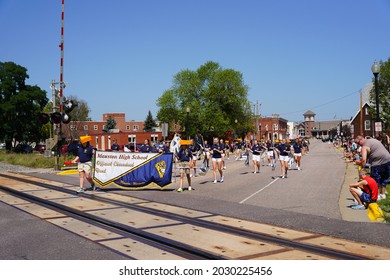 Mauston, Wisconsin USA - August 22nd, 2021: Mauston High School Band Teenagers Marched In Summer Fair Parade.