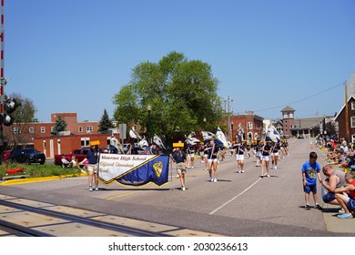 Mauston, Wisconsin USA - August 22nd, 2021: Mauston High School Band Teenagers Marched In Summer Fair Parade.