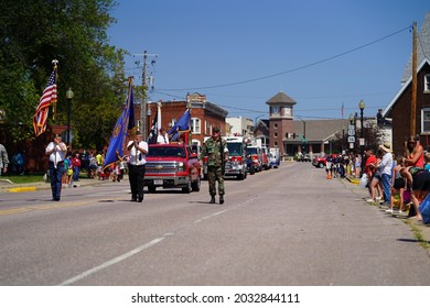 Mauston, Wisconsin USA - August 22nd, 2021: Mauston Color Guard Veterans Marched In Juneau County Fair Summer Parade. 