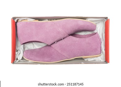 Mauve Shoes In Box Isolated On White Background