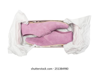 Mauve Shoes In Box Isolated On White Background