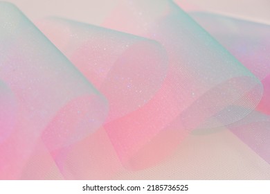  Mauve Tulle Fabric.iridescent Gradient Texture.Shiny Pink Fabric With Gradients. Texture With Iridescent Waves And Folds.