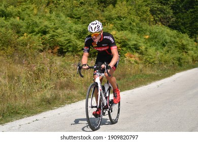 Mavrovo, Macedonia, September 08 2020. The  time trial bicycle race took place in the hilly terrain of Mavrovo, for professional and amateur cyclists.