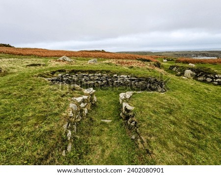 Tŷ Mawr Hut Circles in Holyhead, Anglesea, North Wales. Ancient circular huts preserved in time.