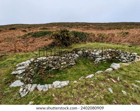 Tŷ Mawr Hut Circles in Holyhead, Anglesea, North Wales. Ancient circular huts preserved in time.