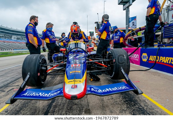 May 01, 2021 - Ft.\
Worth, Texas, USA: ALEXANDER ROSSI (27) of the United States\
prepares to practice for the Genesys 300 at the Texas Motor\
Speedway in Ft. Worth,\
Texas.