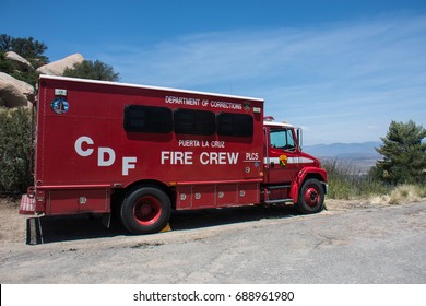 MAY 11 2015 RAMONA CALIFORNIA: California Department Of Corrections Puerta La Cruz  Prison Fire Crew Truck Is Parked On The Side Of The Road