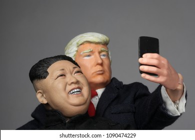 MAY 11 2018: Caricatures Of US President Donald Trump Taking As Selfie With North Korean Supreme Leader Kim Jong Un