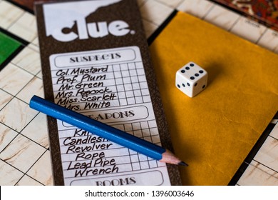 May 11, 2019: Vancouver, B.C. Canada (Editorial) - Clue 1972 - The Check List Of The Game