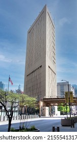 May 12, 2022 - Chicago, IL, USA: The Metropolitan Correctional Center, Chicago Is A U.S. Federal Prison. The Building Has A Triangle Shape And The Windows Are Reminiscent Of Old Computer Punch Cards.