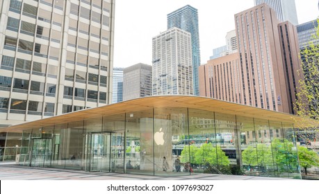 May 15 2018 : View of Apple Michigan Avenue Store : Located at 401 N Michigan Ave Chicago USA 