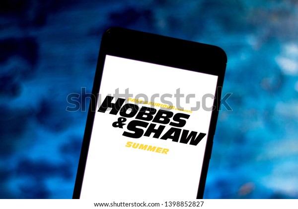 May 15, 2019, Brazil. In this photo\
illustration the Fast & Furious Presents: Hobbs & Shaw\
logo is displayed on a\
smartphone.