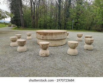 May 1st, 2021 - Targu Jiu, Romania - The table of silance is one of the iconic sculpture of Constantin Brancusi 