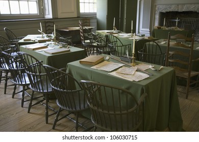 MAY 2007 - Restored Assembly Room, Independence Hall, Philadelphia, Pennsylvania, One Of The Meeting Places Of The Second Continental Congress.