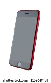 May 2018. Apple iPhone 8 (PRODUCT) RED on white background. A new smartphone from the company APPLE close-up isolated on a white background.