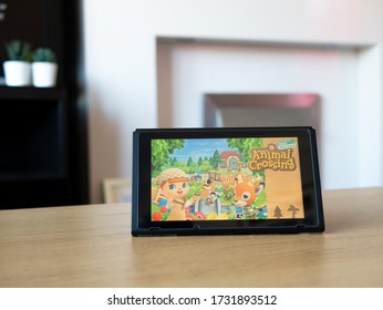 May 2020, UK: Nintendo Switch Screen With Animal Crossing New Horizons Game