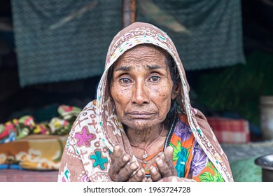 May  2020,sirsa,india
Portrait Of Indian Senior Woman Begging On Road During Lock Down In India.