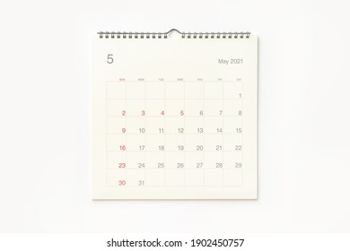 May 2021 calendar page on white background. Calendar background for reminder, business planning, appointment meeting and event.