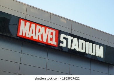 May 2021, Melbourne Australia : The Sign Of Marvel Stadium