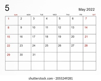 The May 2022 Calendar Template.