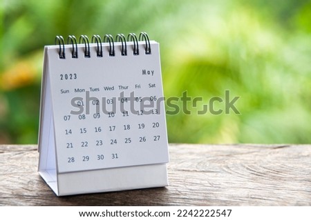 May 2023 table calendar with customizable space for text or ideas. Calendar concept and copy space. 