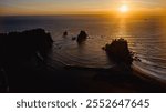 MAY 2024, OLYMPIC NATIONAL PARK, WASHINGTON STATE -  Haystacks, Seastacks rocks Olympic National Park at sunset show rock formations, Lapush, Washington - Ruby Beach