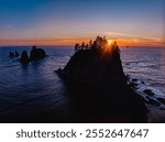 MAY 2024, OLYMPIC NATIONAL PARK, WASHINGTON STATE -  Haystacks, Seastacks rocks Olympic National Park at sunset show rock formations, Lapush, Washington - Ruby Beach