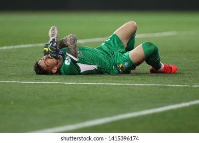 MAY 22, 2019 - KHARKIV, UKRAINE: Goalkeeper Denys Boyko Lying On The Ground After Getting Bad Injury. Shakhtar Donetsk - Dynamo Kyiv.