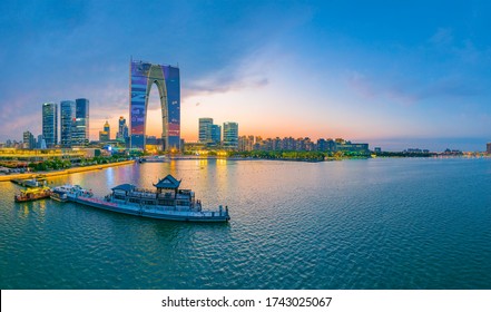 May 22, 2020:City Night View Of Suzhou Industrial Park CBD, Jiangsu Province, China