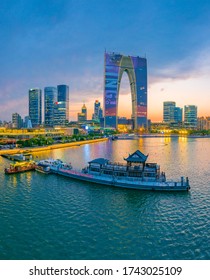 May 22, 2020:City Night View Of Suzhou Industrial Park CBD, Jiangsu Province, China