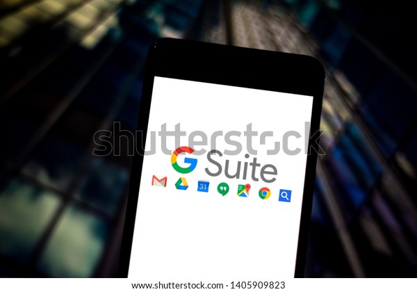May 23, 2019, Brazil. In this photo illustration the G Suite logo is displayed on a smartphone.