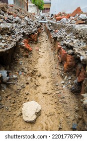 May 23rd 2022, Dehradun City India. Trench Excavation On The Streets For Laying Potable Water Pipe Line In The City.