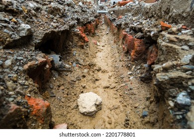 May 23rd 2022, Dehradun City India. Trench Excavation On The Streets For Laying Potable Water Pipe Line In The City.