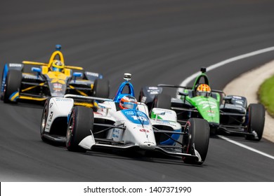 May 24, 2019 Indianapolis, IN: FELIX ROSENQVIST (R) (10) of Sweden prepares to practice for the Indianapolis 500 at Indianapolis Motor Speedway in Indianapolis, Indiana.
