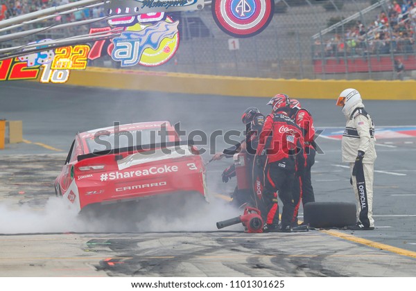 May 27,\
2018 - Concord, North Carolina, USA: The car of Austin Dillon (3)\
sits on pit road after a fire underneath his car eurpts during the\
Coca-Cola 600 at Charlotte Motor\
Speedway
