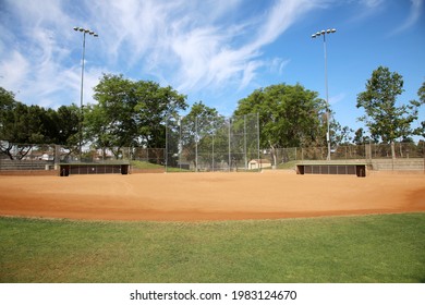 May 27, 2021 Irvine, California: Baseball Field. An Empty Baseball Field Is Clean And Ready For The Next Big Game. Baseball Is America's Number One Sport. Editorial Use Only.