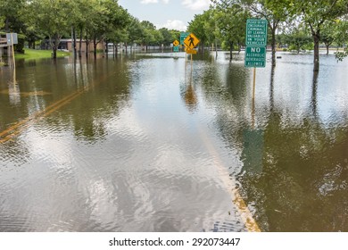 May 30, 2015 - Addicks Reservoir Park, Houston, TX: Standing Flood Waters Over Roads And Fields At Addick's Reservoir In Houston, Texas