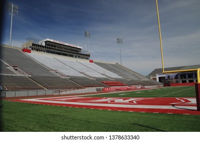 May 30, 2016, Oxford, OH Miami University Yager Stadium college football field with home team side of the stands and press box  in the background
