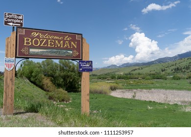 MAY 30 2017 - BOZEMAN, MT: Sign welcomes visitors to the town of Bozeman Montana on a sunny spring day