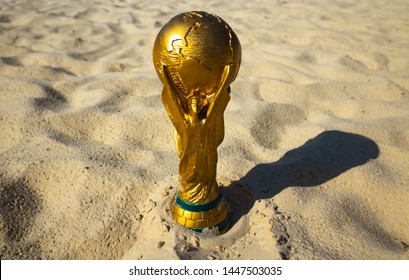 May 30, 2019. Doha, Qatar. FIFA World Cup Trophy On Sand. FIFA World Cup  2022  Will Be Held In Qatar.