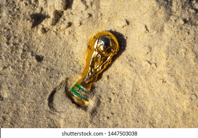 May 30, 2019. Doha, Qatar. FIFA World Cup Trophy On Sand. FIFA World Cup  2022  Will Be Held In Qatar.