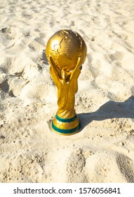 May 30, 2019. Doha, Qatar. FIFA World Cup Trophy On Sand. FIFA World Cup  2022  Will Be Held In Qatar.